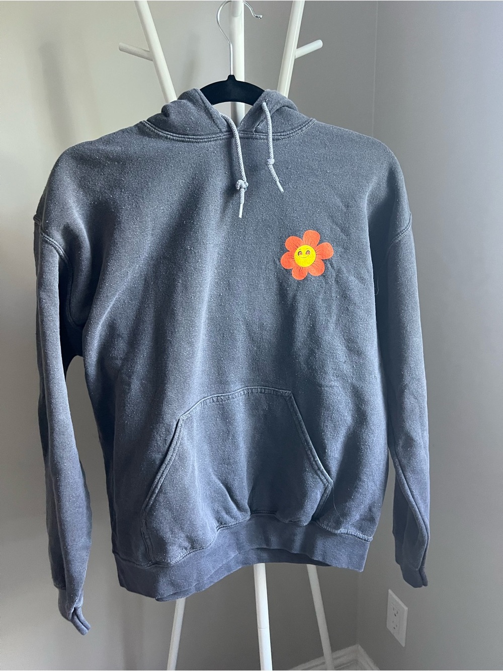BDG Charcoal Gray Crewneck Hoodie with Orange Flower Patch